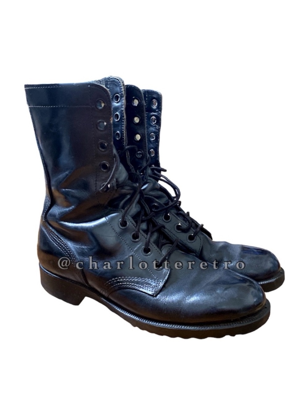 vtg Black Leather Combat Boot • PJ 9-79